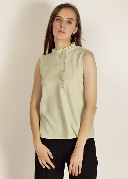 Saava Pista Green Buttoned Sleeveless Top