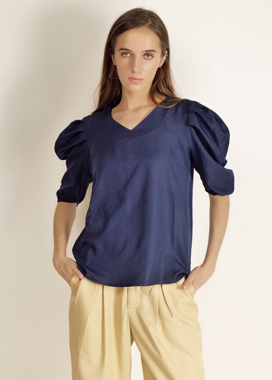 Saava Navy Blue Puff Sleeve Top