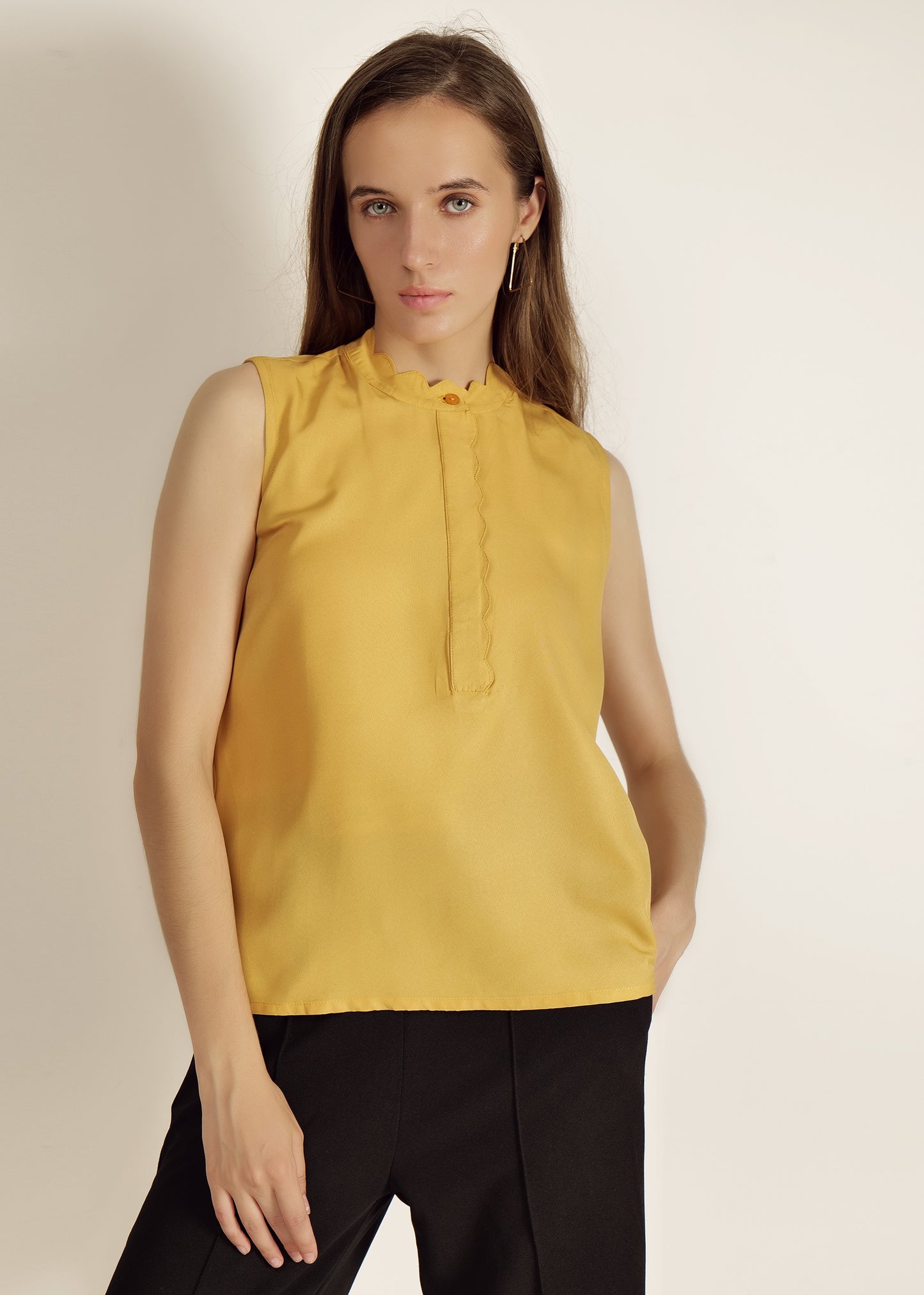 Saava Mustard Yellow Buttoned Sleeveless Top