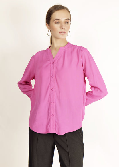 Pink Full Sleeve Shirt casual/Office young girls/women Button Down Blouse for Women, Band Collar polyster