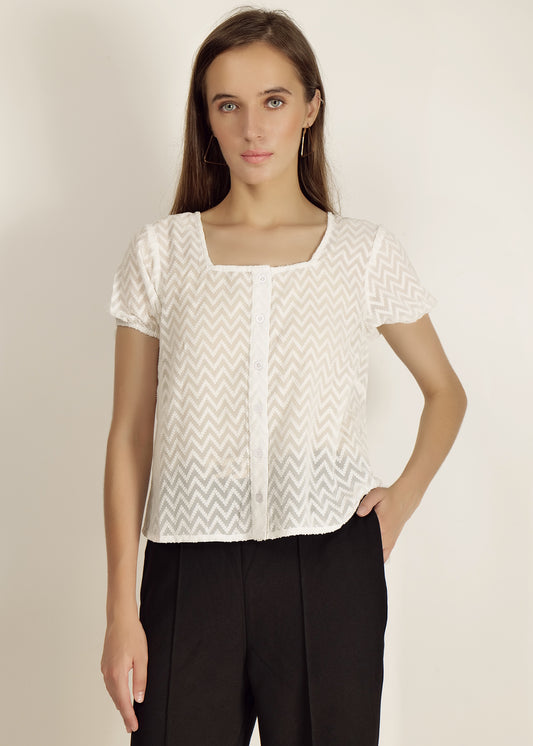 Saava White Dobby Short Sleeve Crop Shirt