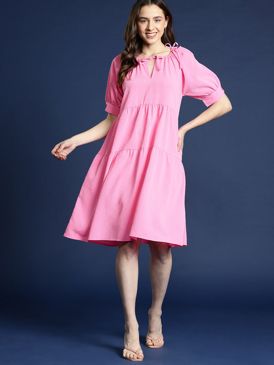 Women Pink Flair Dress