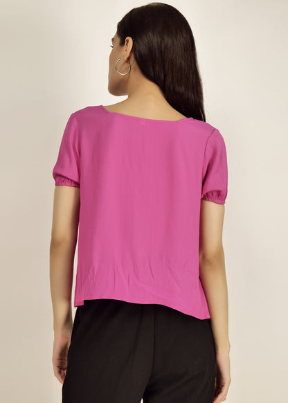 Crop Top casual/part young girl Lilac Short Sleeve top        polyester crepe