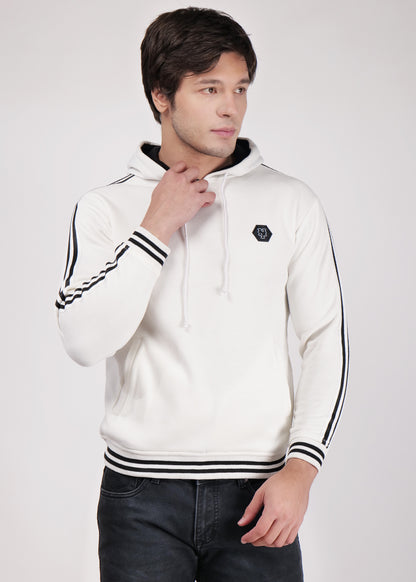 Men's Hooded White Jacket For Casual & Winter Wear Regular Fit Fleece Jacket