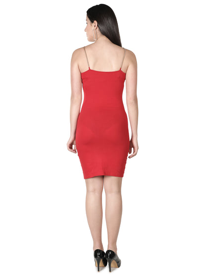 Red Chain Strap Bodycon Knee Length Dress