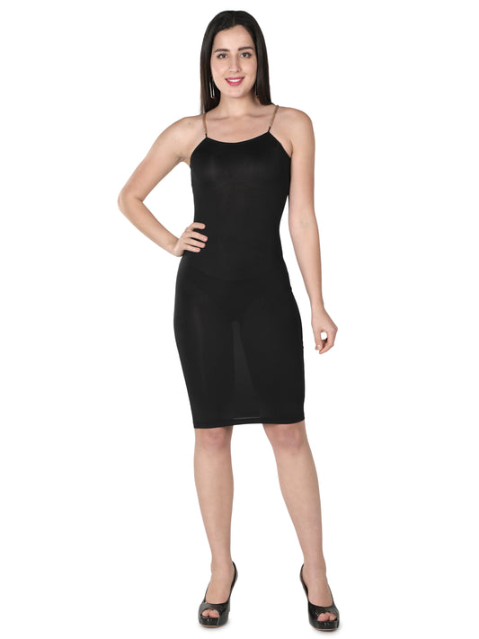 Black Chain Strap Bodycon Knee Length Dress