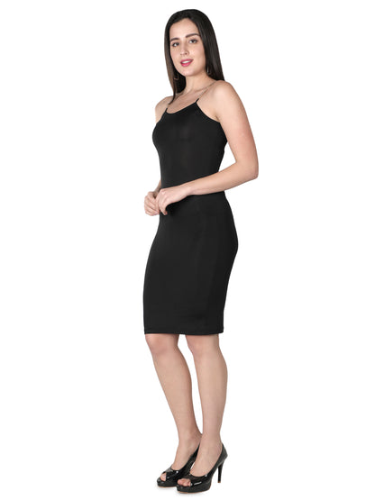 Black Chain Strap Bodycon Knee Length Dress