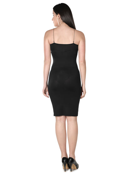 Black Chain Strap Bodycon Knee Length Dress