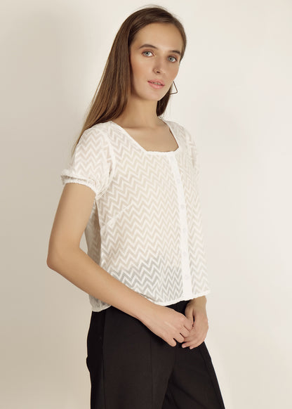 Saava White Dobby Short Sleeve Crop Shirt