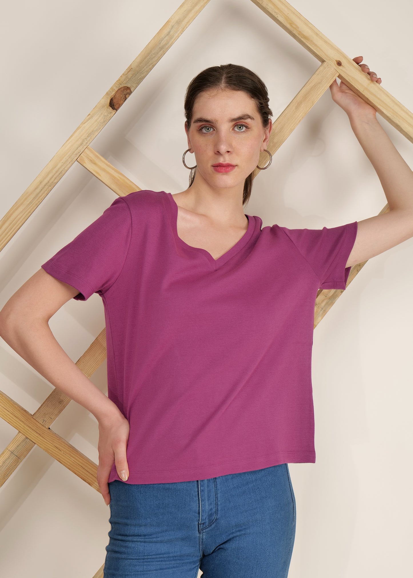 Casual wear for Women / Girls Short Sleeve Solid Purple Cotton Poly