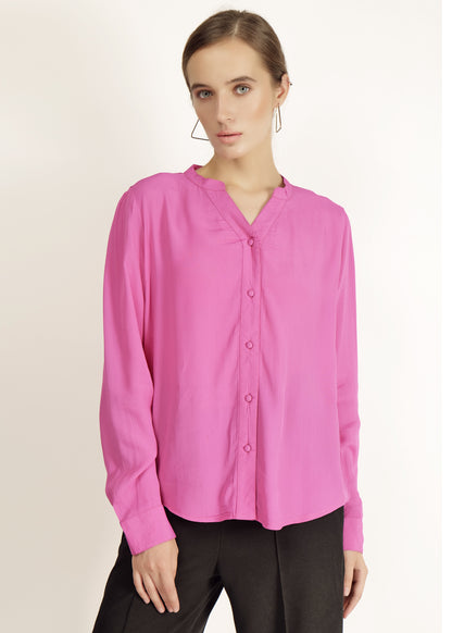 Pink Full Sleeve Shirt casual/Office young girls/women Button Down Blouse for Women, Band Collar polyster