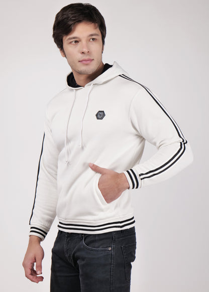 Men's Hooded White Jacket For Casual & Winter Wear Regular Fit Fleece Jacket