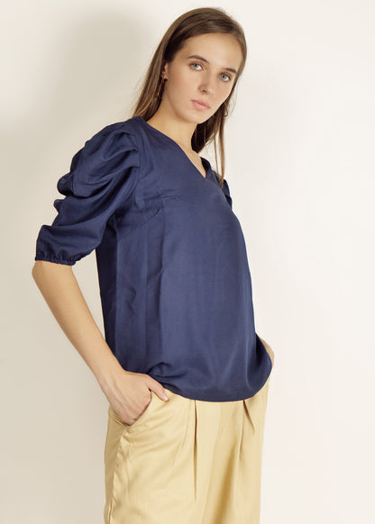 Saava Navy Blue Puff Sleeve Top