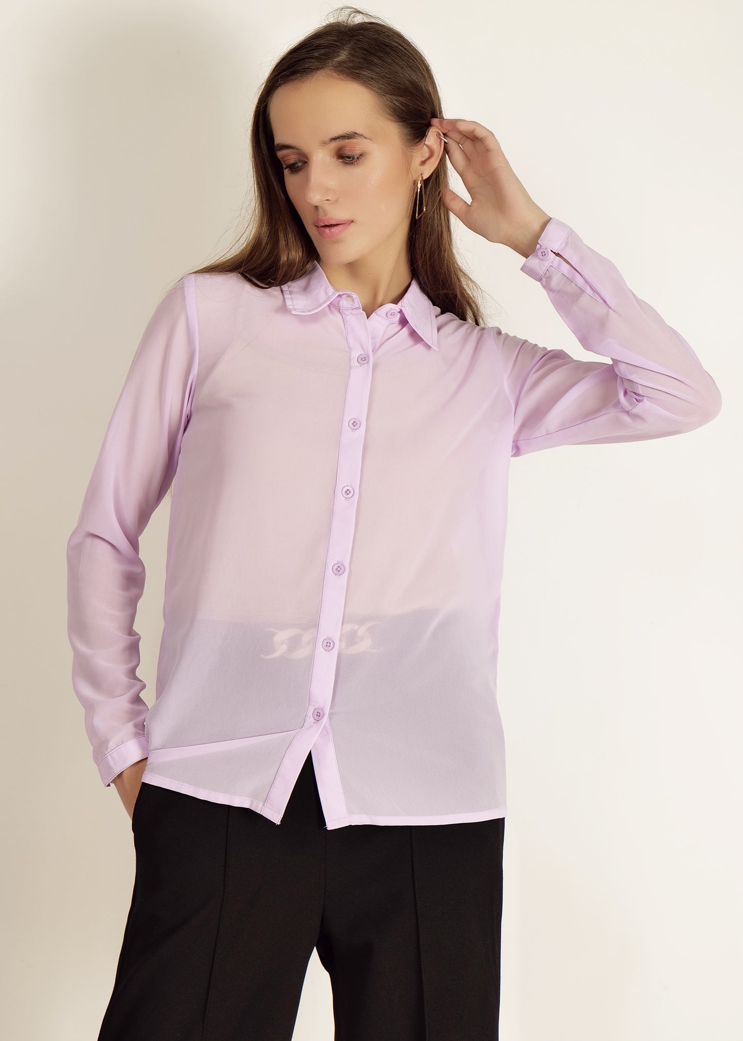 Peach Full Sleeve Shirts casual/Office young girls/women Spread Collar Georgette Casual Shirt  polyester ggt