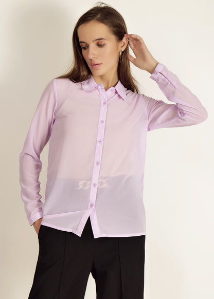 Peach Full Sleeve Shirts casual/Office young girls/women Spread Collar Georgette Casual Shirt  polyester ggt