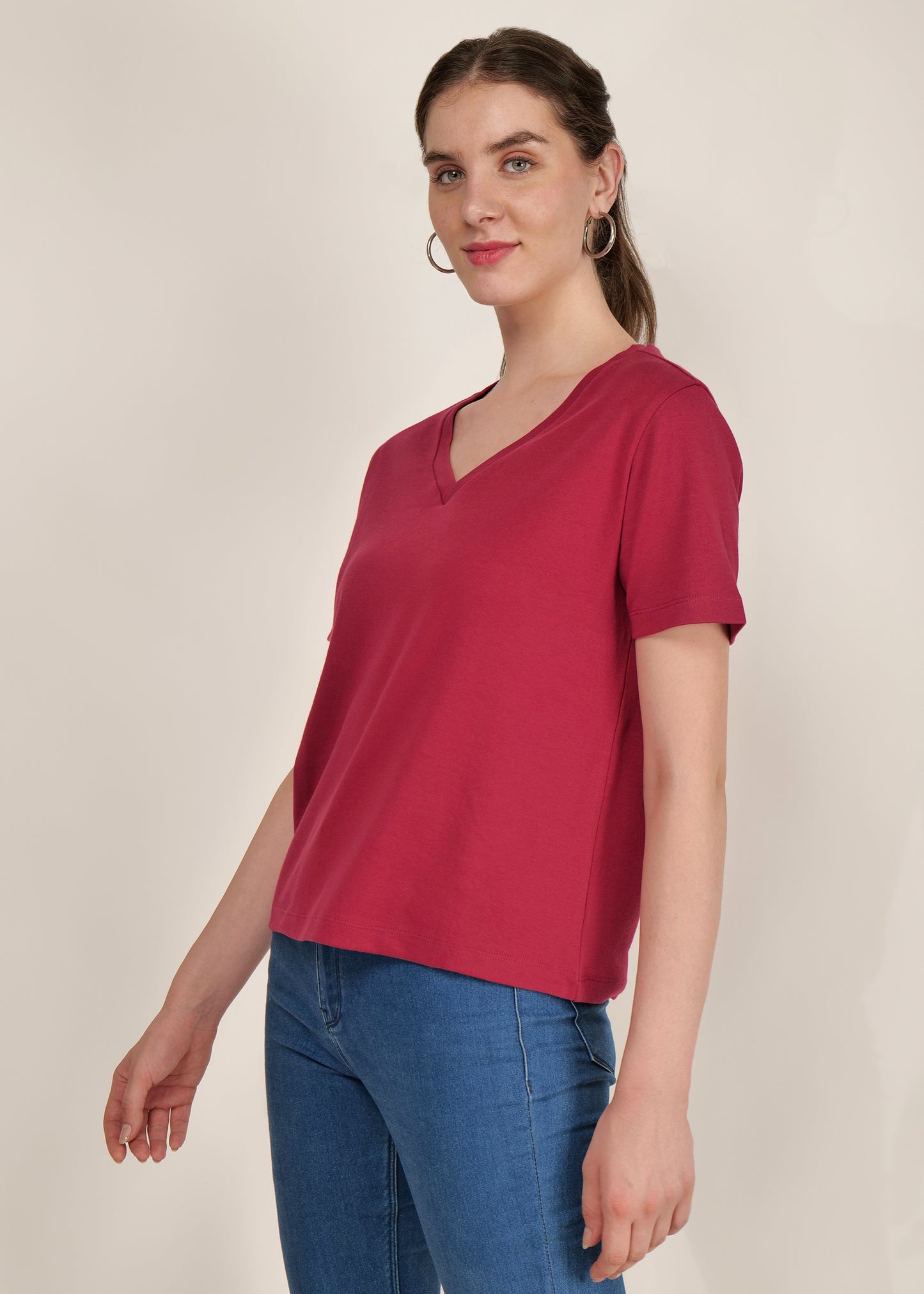 Casual wear for Women / Girls Short Sleeve Solid Maroon Cotton Poly