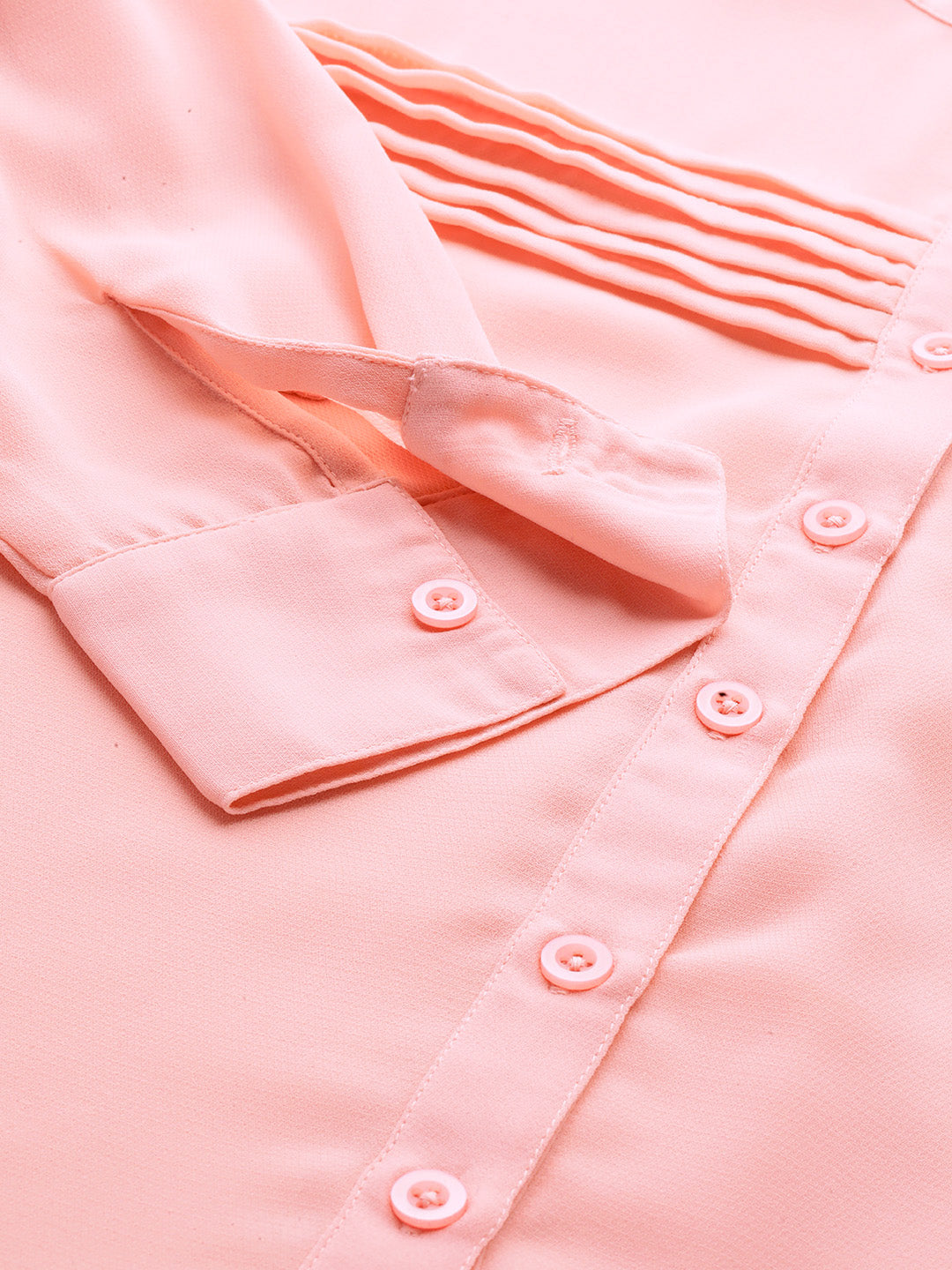 Pink Full sleeve shirt casual/Office women spread collar, button placket long regular sleeves, polyester crepe