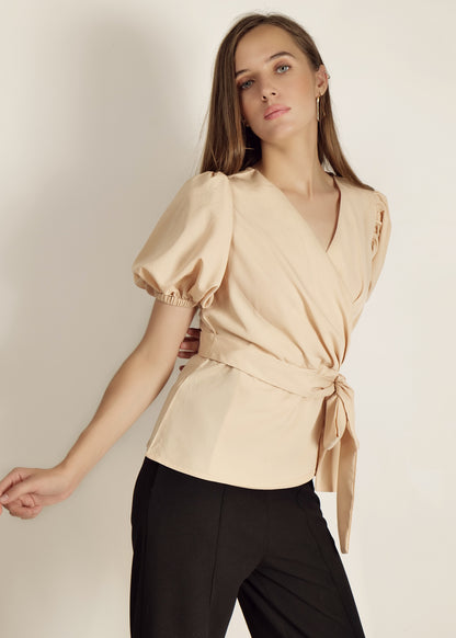 Saava Beige Puff Sleeve Top