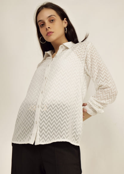 White Full Sleeve Shirt casual/Office young girls/women Spread Collar Georgette Casual Shirt polyester Dobby