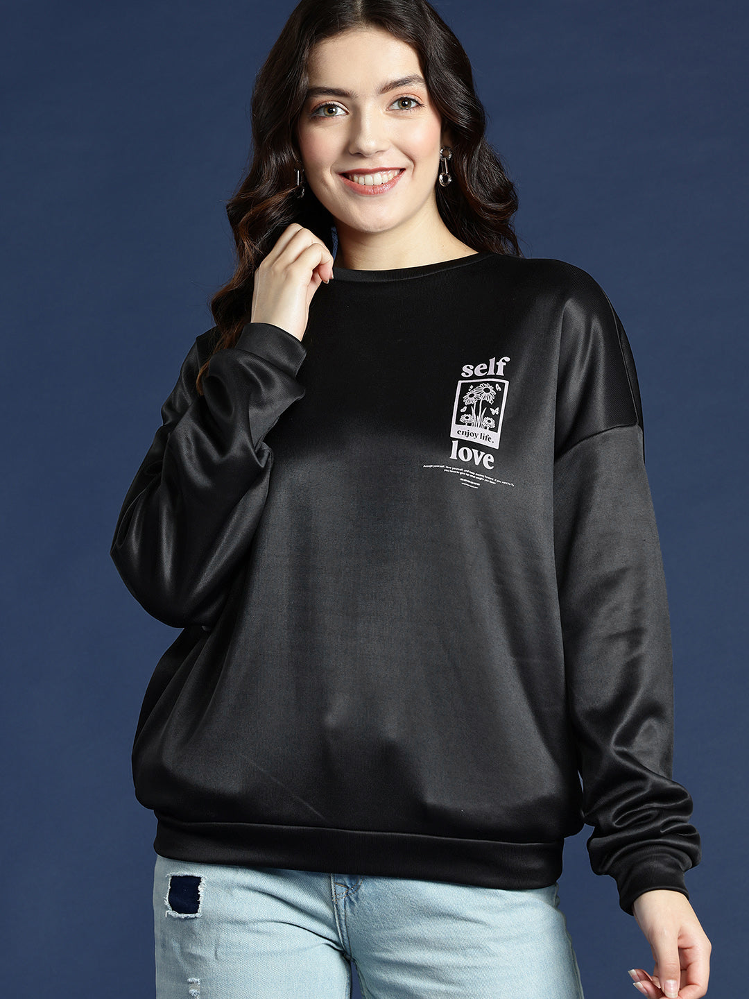 Women Regular Fit Cotton Round Neck Sweatshirts