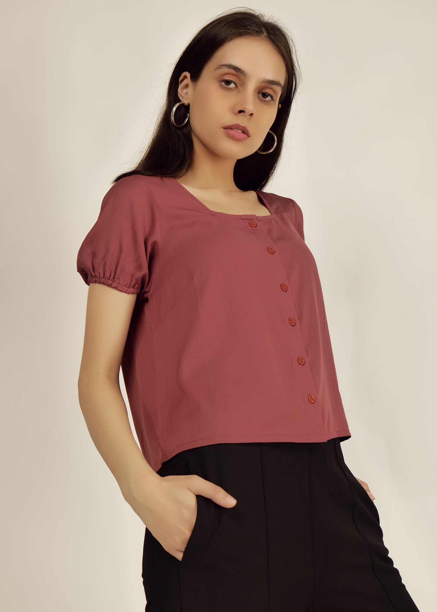 crop top casual party women lilac short sleeve top polyester crepe