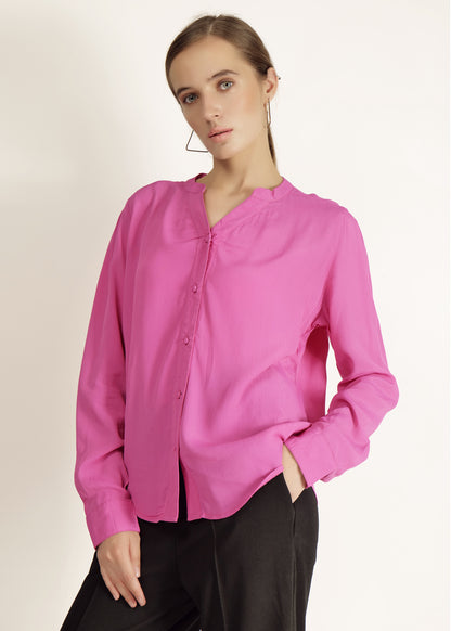 Pink Full Sleeve Shirt casual/Office young girls/women Button Down Blouse for Women, Band Collar polyster