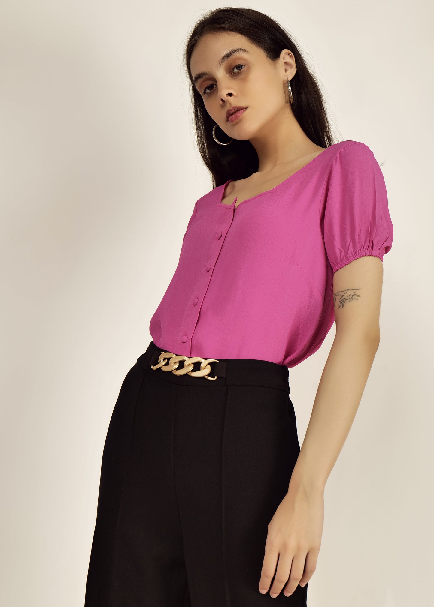 Crop Top casual/part young girl Lilac Short Sleeve top        polyester crepe