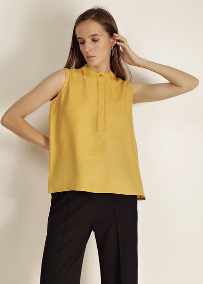 Saava Mustard Yellow Buttoned Sleeveless Top