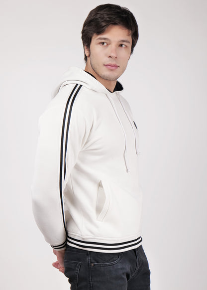 Men's Hooded White Jacket For Casual & Winter Wear Regular Fit Fleece Jacket