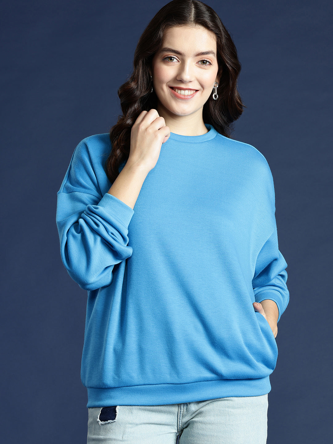 Women Regular Fit Cotton Round Neck Sweatshirts