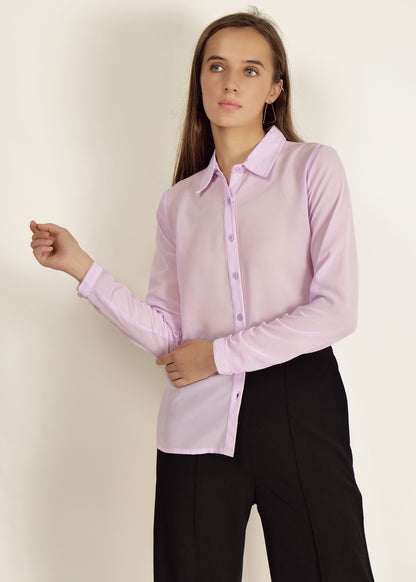 Peach Full Sleeve Shirts casual/Office young girls/women Spread Collar Georgette Casual Shirt  polyester ggt