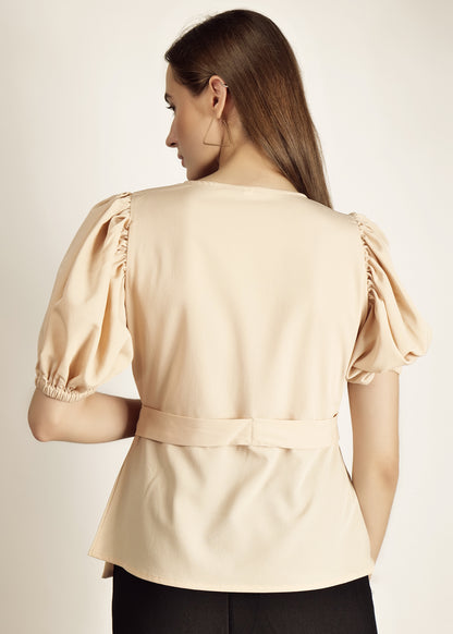 Saava Beige Puff Sleeve Top