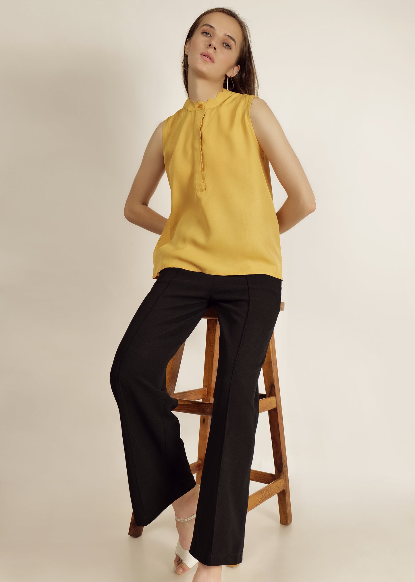 Saava Mustard Yellow Buttoned Sleeveless Top