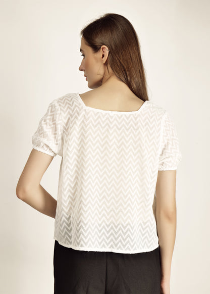 Saava White Dobby Short Sleeve Crop Shirt