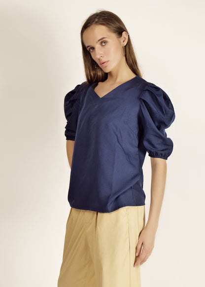 Saava Navy Blue Puff Sleeve Top