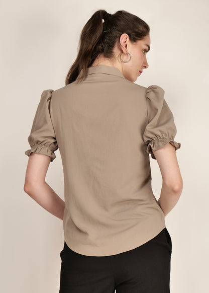 t-shirt office/ casual women puff sleeve pin-tuck poly