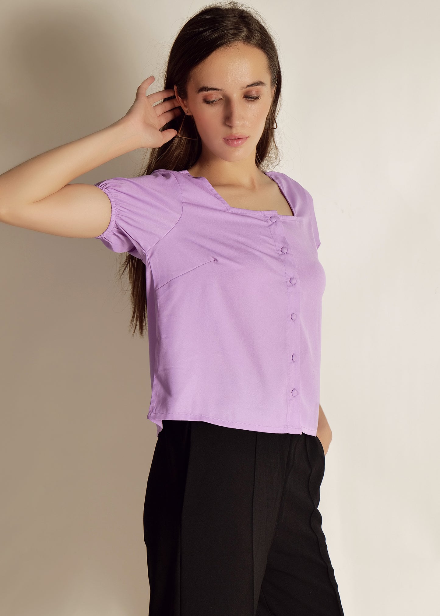 women crop top casual/party wear  short sleeve top polyester crepe