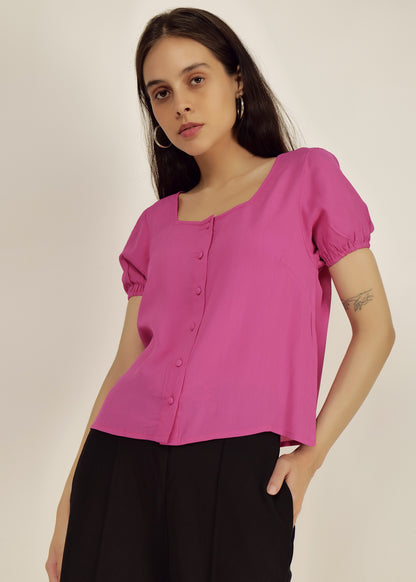 Crop Top casual/part young girl Lilac Short Sleeve top        polyester crepe