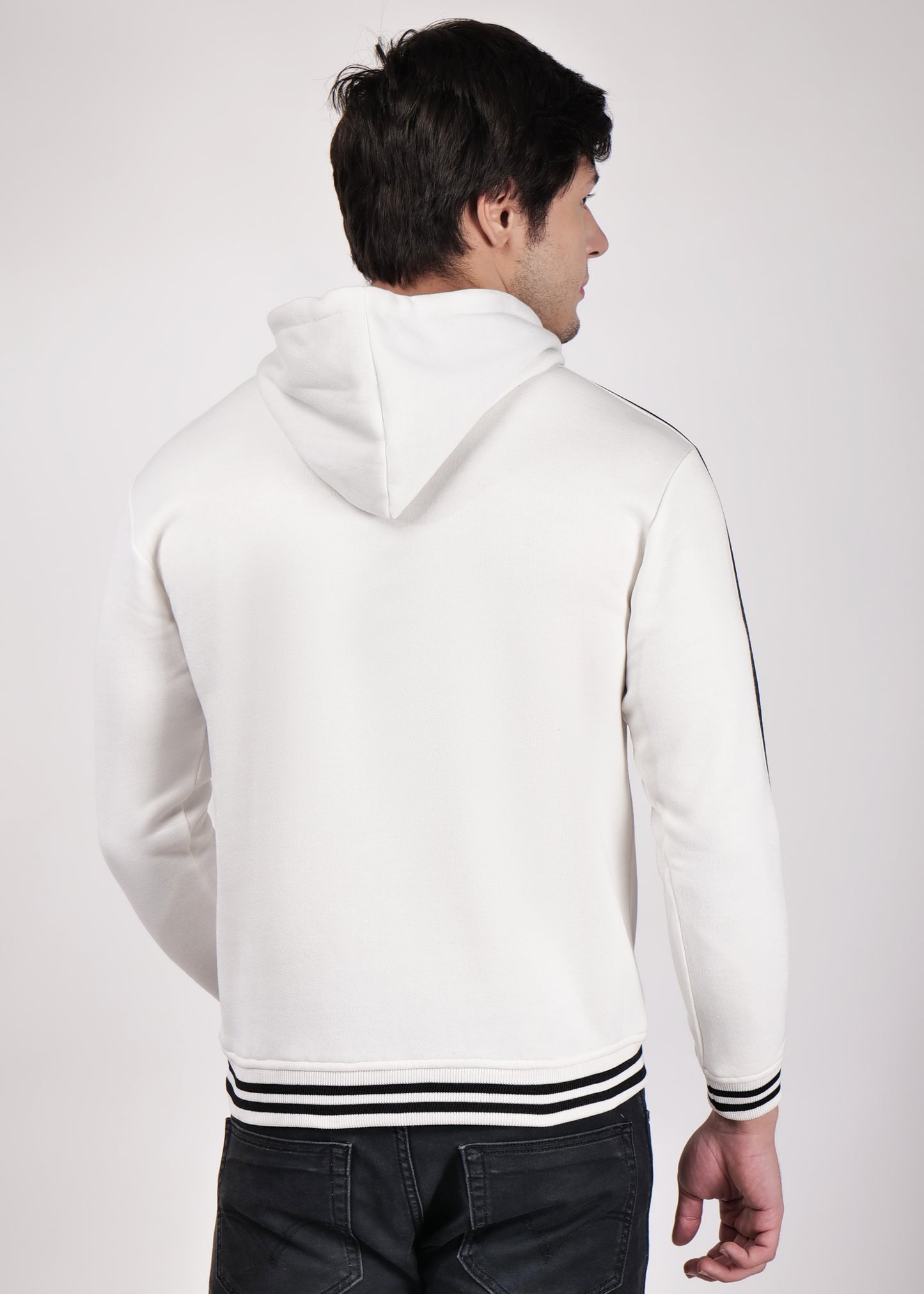 Men's Hooded White Jacket For Casual & Winter Wear Regular Fit Fleece Jacket