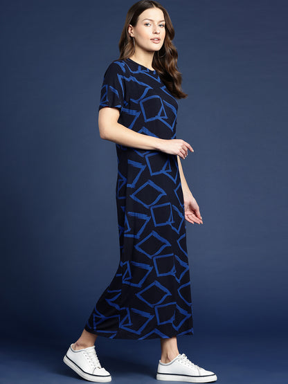 Abstract Printed Maxi Length T Shirt Dress