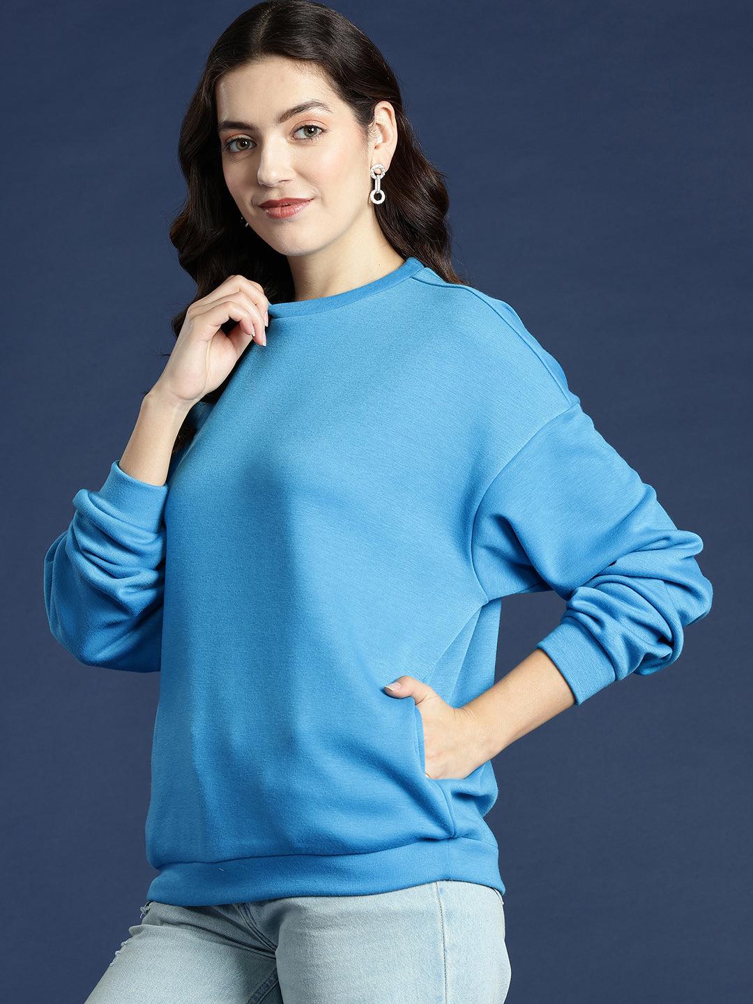 Women Regular Fit Cotton Round Neck Sweatshirts