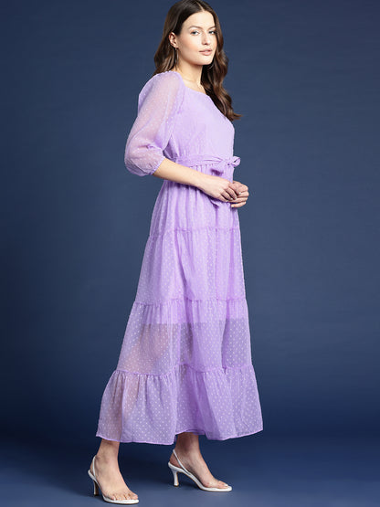 Lavender Dobby Belted Tiered Maxi Dress