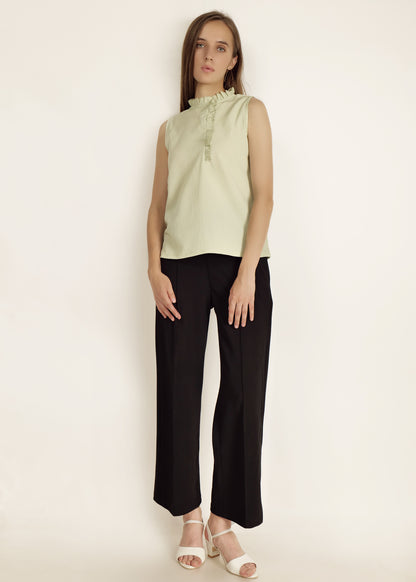 Saava Pista Green Buttoned Sleeveless Top