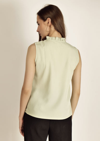 Saava Pista Green Buttoned Sleeveless Top