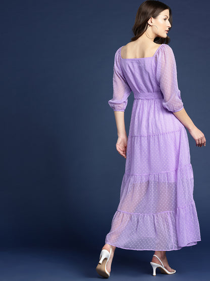 Lavender Dobby Belted Tiered Maxi Dress