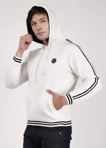 Men's Hooded White Jacket For Casual & Winter Wear Regular Fit Fleece Jacket