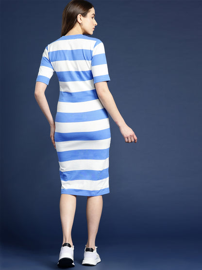 Blue And White Striped Midi Length T Shirt Dress