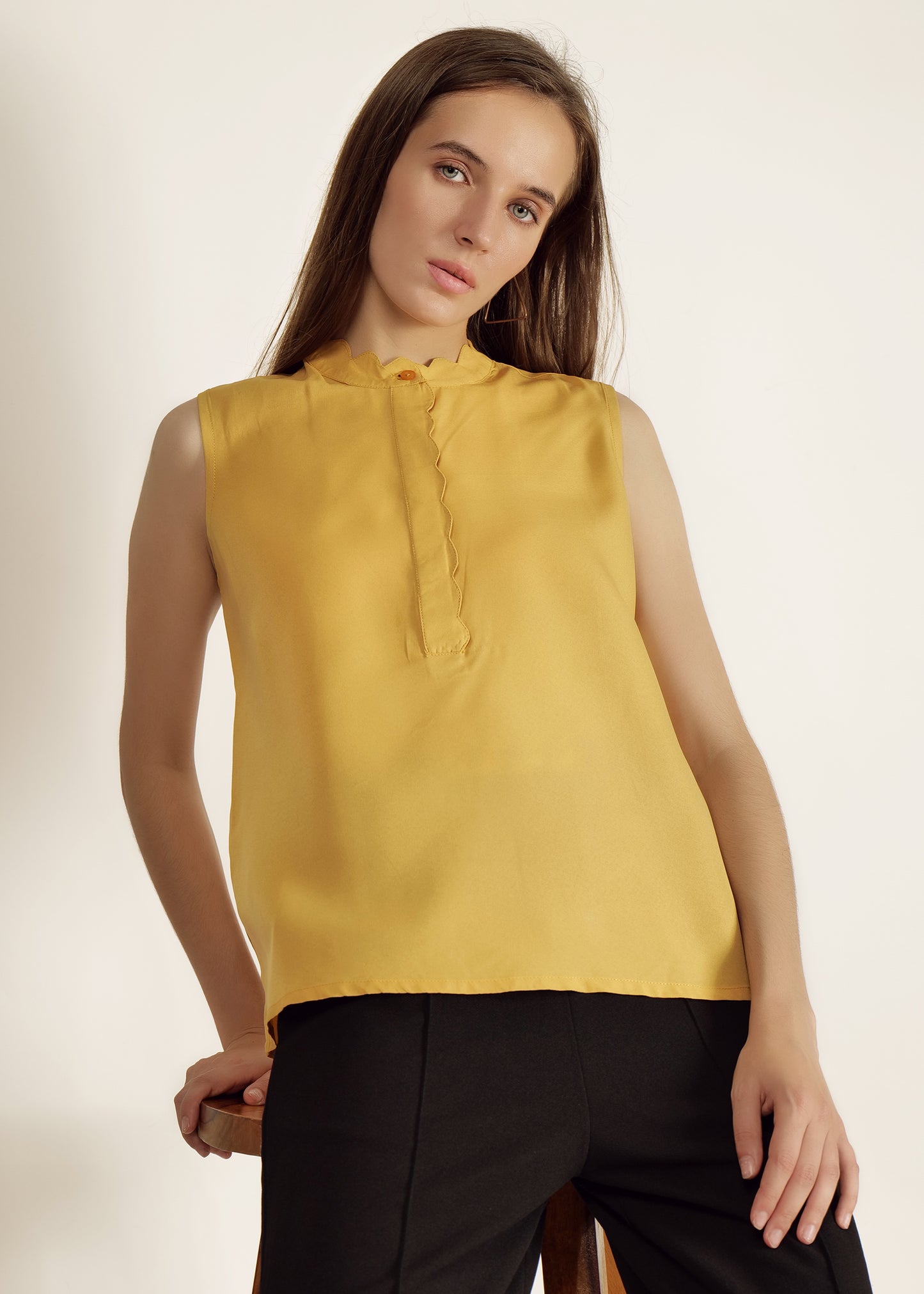 Saava Mustard Yellow Buttoned Sleeveless Top