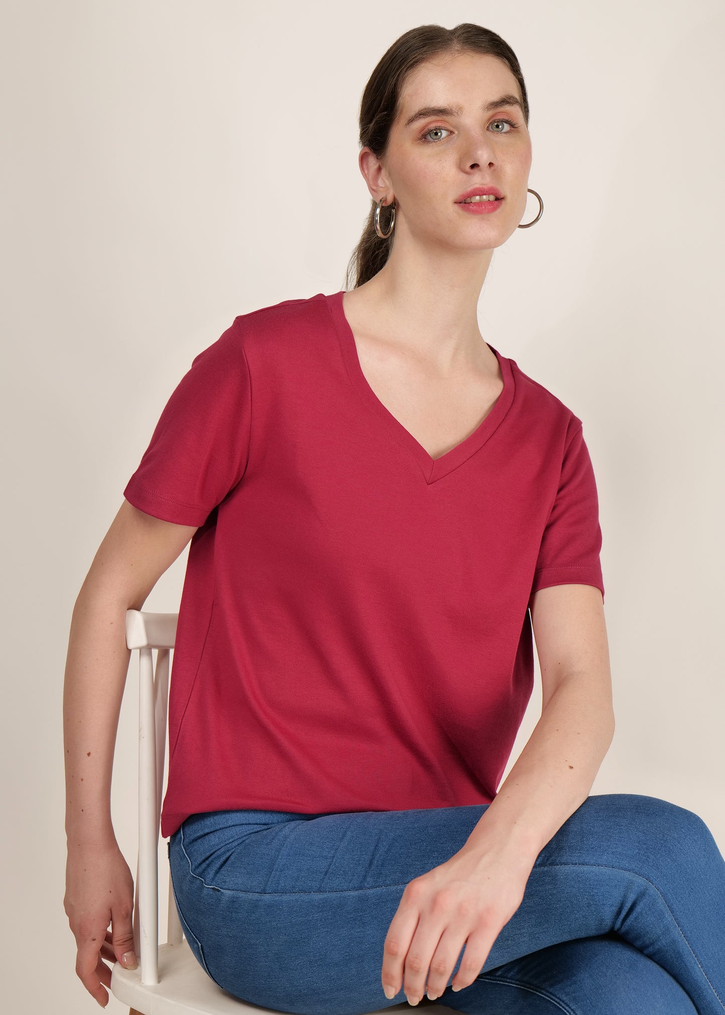 Casual wear for Women / Girls Short Sleeve Solid Maroon Cotton Poly