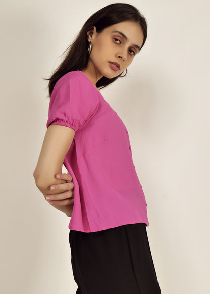 Crop Top casual/part young girl Lilac Short Sleeve top        polyester crepe